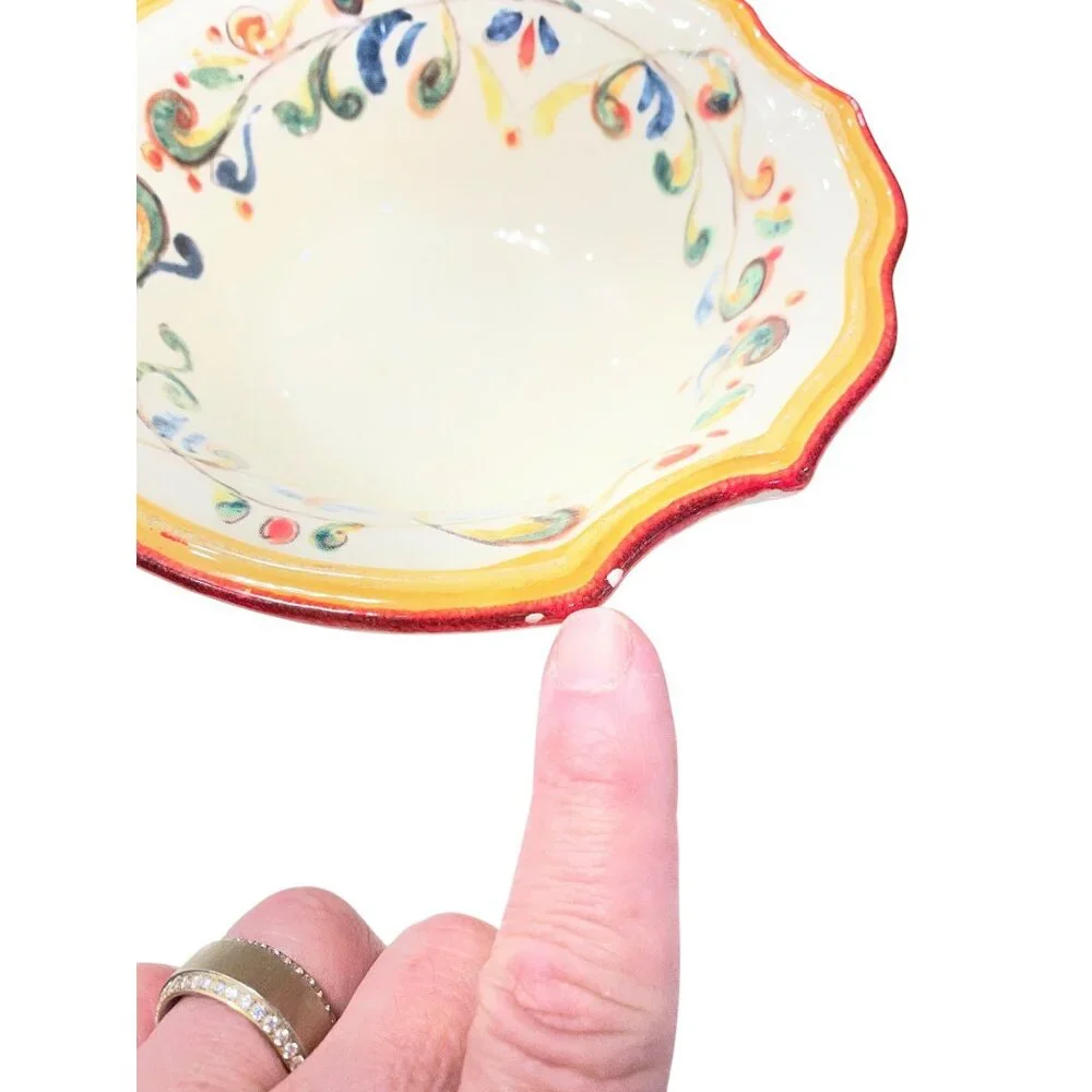 Sur La Table Italian Handmade floral ceramic bowl creamer sugar salt pepper set